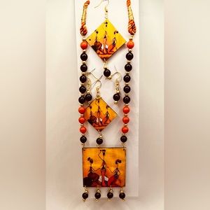 Fashion art jewelry necklace and earring set